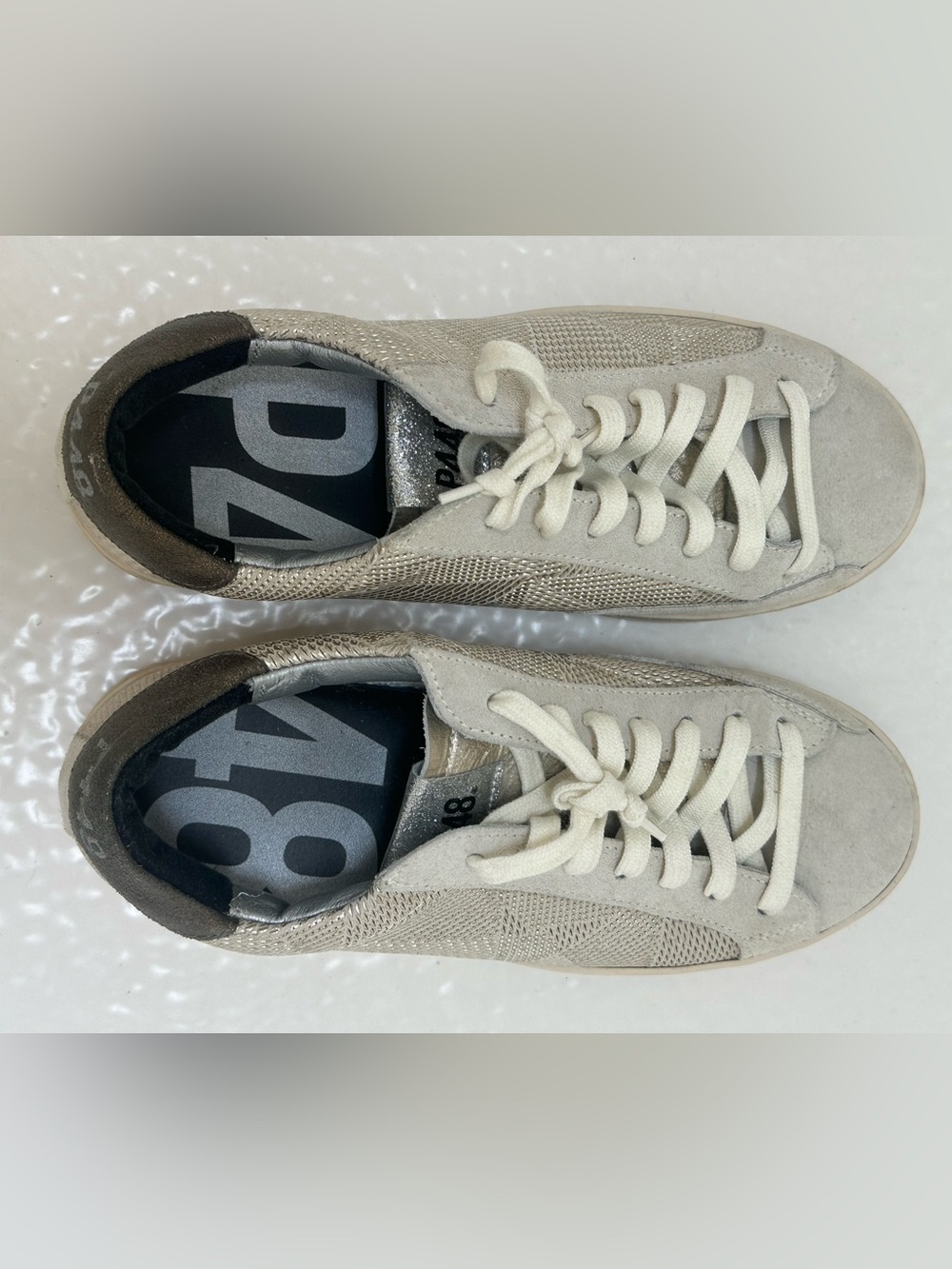 Women’s P448  Low-Top Sneakers in Light Gray and Brown